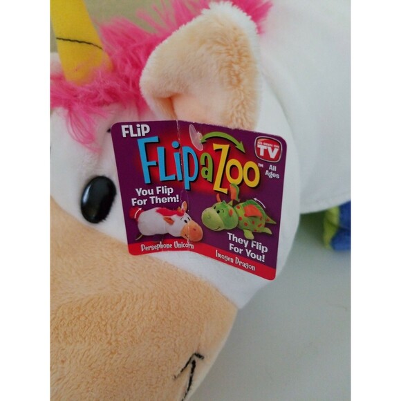 Flip A Zoo Imogen Dragon & Persephone Unicorn 2 in 1 Two Side Plush 16" FLIPAZOO - Picture 5 of 5